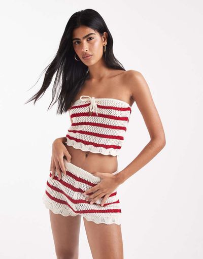 Miss Selfridge Miss Selfridge knit striped crochet bandeau in red - part of a set