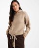 Miss Selfridge Miss Selfridge knit tie hooded sweater in beige-Neutral - 2
