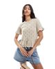 Miss Selfridge Miss Selfridge knit tie waist peplum short sleeve cardigan in cream-Yellow - 1