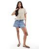 Miss Selfridge Miss Selfridge knit tie waist peplum short sleeve cardigan in cream-Yellow - 2