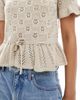 Miss Selfridge Miss Selfridge knit tie waist peplum short sleeve cardigan in cream-Yellow - 3
