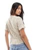 Miss Selfridge Miss Selfridge knit tie waist peplum short sleeve cardigan in cream-Yellow - 4