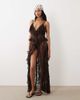 Miss Selfridge Miss Selfridge lace and tie detailing beach cami maxi dress in chocolate-Green - 2