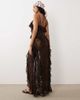 Miss Selfridge Miss Selfridge lace and tie detailing beach cami maxi dress in chocolate-Green - 4