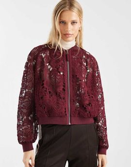 Miss Selfridge Miss Selfridge lace bomber jacket in cherry red