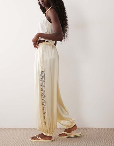 Miss Selfridge Miss Selfridge lace detail satin balloon pants-White