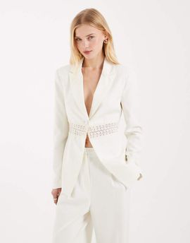 Miss Selfridge Miss Selfridge lace insert cinch blazer in ivory - part of a set-White
