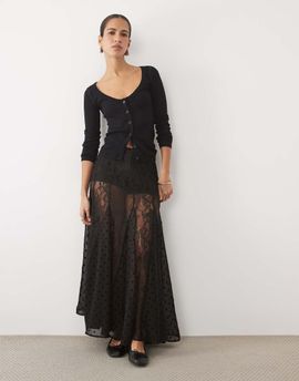 Miss Selfridge Miss Selfridge lace mix godet maxi skirt in black