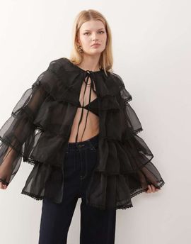 Miss Selfridge Miss Selfridge layered chiffon cape in black