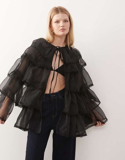 Miss Selfridge Miss Selfridge layered chiffon cape in black
