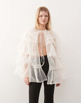 Miss Selfridge Miss Selfridge layered chiffon cape in ecru-White