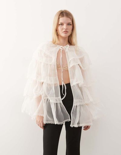 Miss Selfridge Miss Selfridge layered chiffon cape in ecru-White