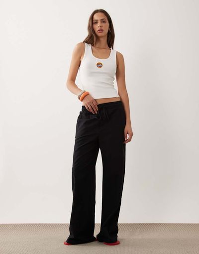 Miss Selfridge Miss Selfridge linen blend wide leg pants in black