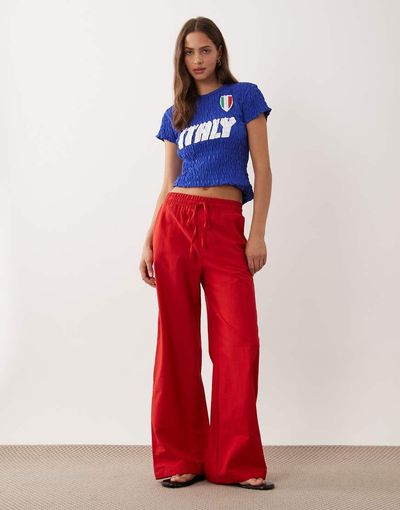 Miss Selfridge Miss Selfridge linen blend wide leg pants in red