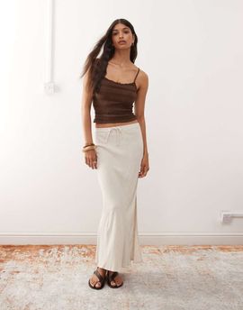 Miss Selfridge Miss Selfridge linen look bias cut maxi skirt in stone-Neutral
