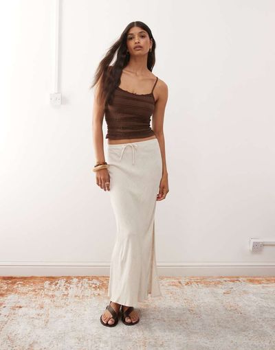 Miss Selfridge Miss Selfridge linen look bias cut maxi skirt in stone-Neutral