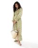 Miss Selfridge Miss Selfridge linen mix printed off the shoulder maxi dress in green floral-Multi - 1