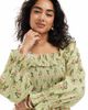 Miss Selfridge Miss Selfridge linen mix printed off the shoulder maxi dress in green floral-Multi - 2