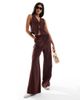 Miss Selfridge Miss Selfridge linen mix wide leg pants in chocolate - part of a set-Yellow - 1