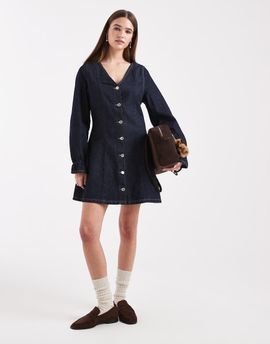 Miss Selfridge Miss Selfridge long sleeve denim dress in indigo wash-Navy