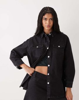 Miss Selfridge Miss Selfridge long sleeve easy denim shirt in black wash