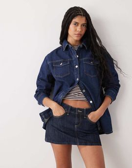 Miss Selfridge Miss Selfridge long sleeve easy denim shirt in indigo wash-Blue
