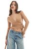 Miss Selfridge Miss Selfridge long sleeve jersey wrap top in biscuit-Brown - 1