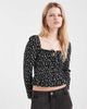 Miss Selfridge Miss Selfridge long sleeve milkmaid top in dark based ditsy print-Multi - 1