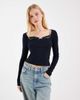 Miss Selfridge Miss Selfridge long sleeve rib knit top with lace detailing in navy-Multi - 1