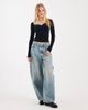 Miss Selfridge Miss Selfridge long sleeve rib knit top with lace detailing in navy-Multi - 2