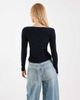 Miss Selfridge Miss Selfridge long sleeve rib knit top with lace detailing in navy-Multi - 3