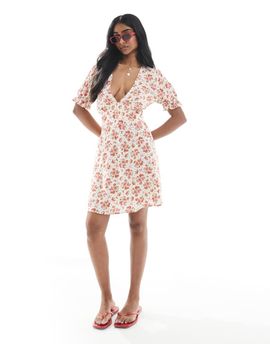 Miss Selfridge Miss Selfridge mini tea dress in orange vintage floral-Multi