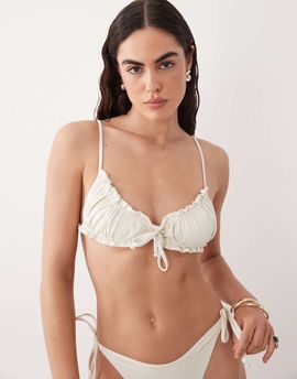 Miss Selfridge Miss Selfridge mix and match scrunchie bikini top in cream-White