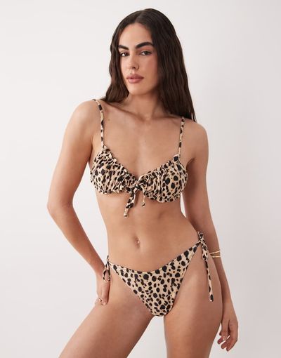 Miss Selfridge Miss Selfridge mix and match scrunchie bikini top in leopard-Multi