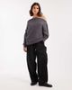 Miss Selfridge Miss Selfridge off-the-shoulder pleated sweatshirt in charcoal gray acid wash - 3