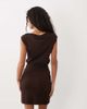 Miss Selfridge Miss Selfridge off shoulder dress in chocolate with brooch detail-Brown - 4
