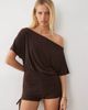 Miss Selfridge Miss Selfridge off shoulder romper with ruched shorts in chocolate-Brown - 2