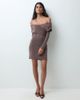 Miss Selfridge Miss Selfridge off shoulder wrap mini dress-Brown - 2