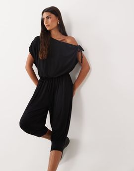 Miss Selfridge Miss Selfridge off the shoulder capri jumpsuit in black