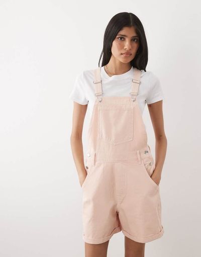 Miss Selfridge Miss Selfridge overall romper in baby pink wash