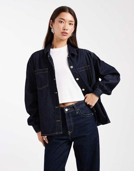 Miss Selfridge Miss Selfridge oversized denim shirt in indigo-Blue