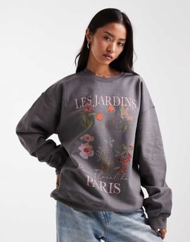Miss Selfridge Miss Selfridge oversized flower graphic sweatshirt-Gray