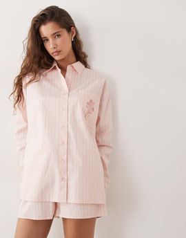 Miss Selfridge Miss Selfridge oversized shirt in pink stripes - part of a set-Multi