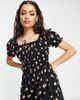 Miss Selfridge Miss Selfridge Petite shirred waist romper in black stamp rose - 1
