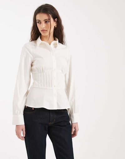 Miss Selfridge Miss Selfridge pleat detail fitted shirt in white