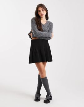 Miss Selfridge Miss Selfridge pleated knit mini skirt in black