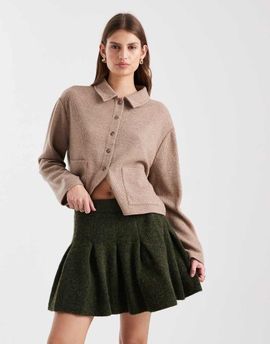 Miss Selfridge Miss Selfridge pleated knit mini skirt in olive-Green