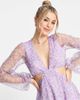Miss Selfridge Miss Selfridge plisse cut out mini dress in lilac ditsy-Purple - 4