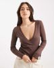 Miss Selfridge Miss Selfridge pointelle wrap over top in chocolate-Brown - 1