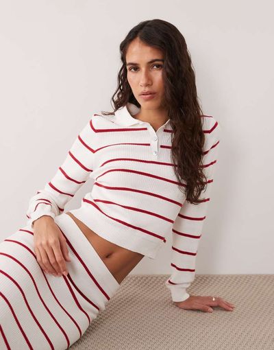 Miss Selfridge Miss Selfridge polo collar sweater in stripe set-MULTI